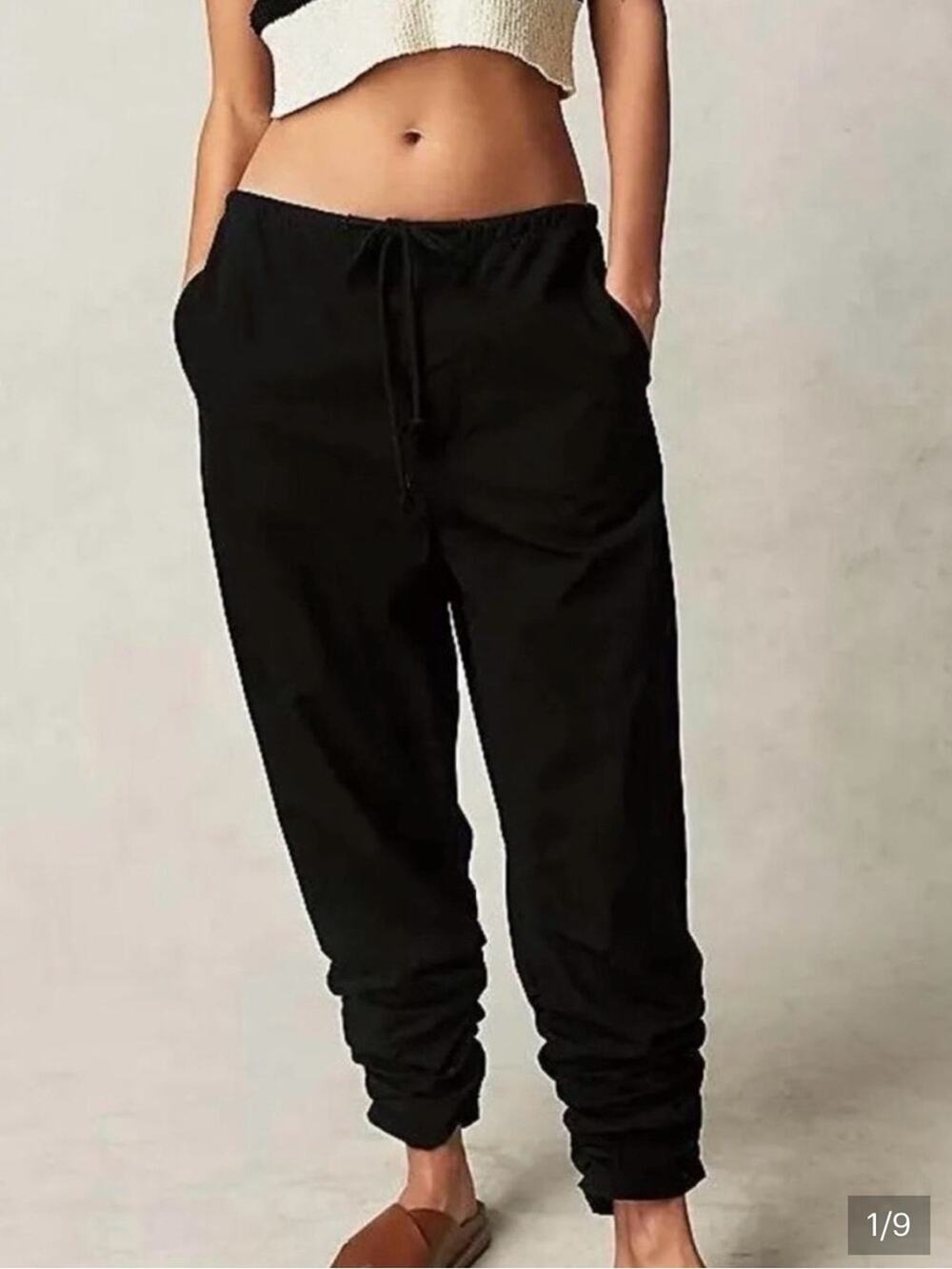 Free People Black Slouchy Harem Jogger Pants Ruched Ankle Boho Lounge Large